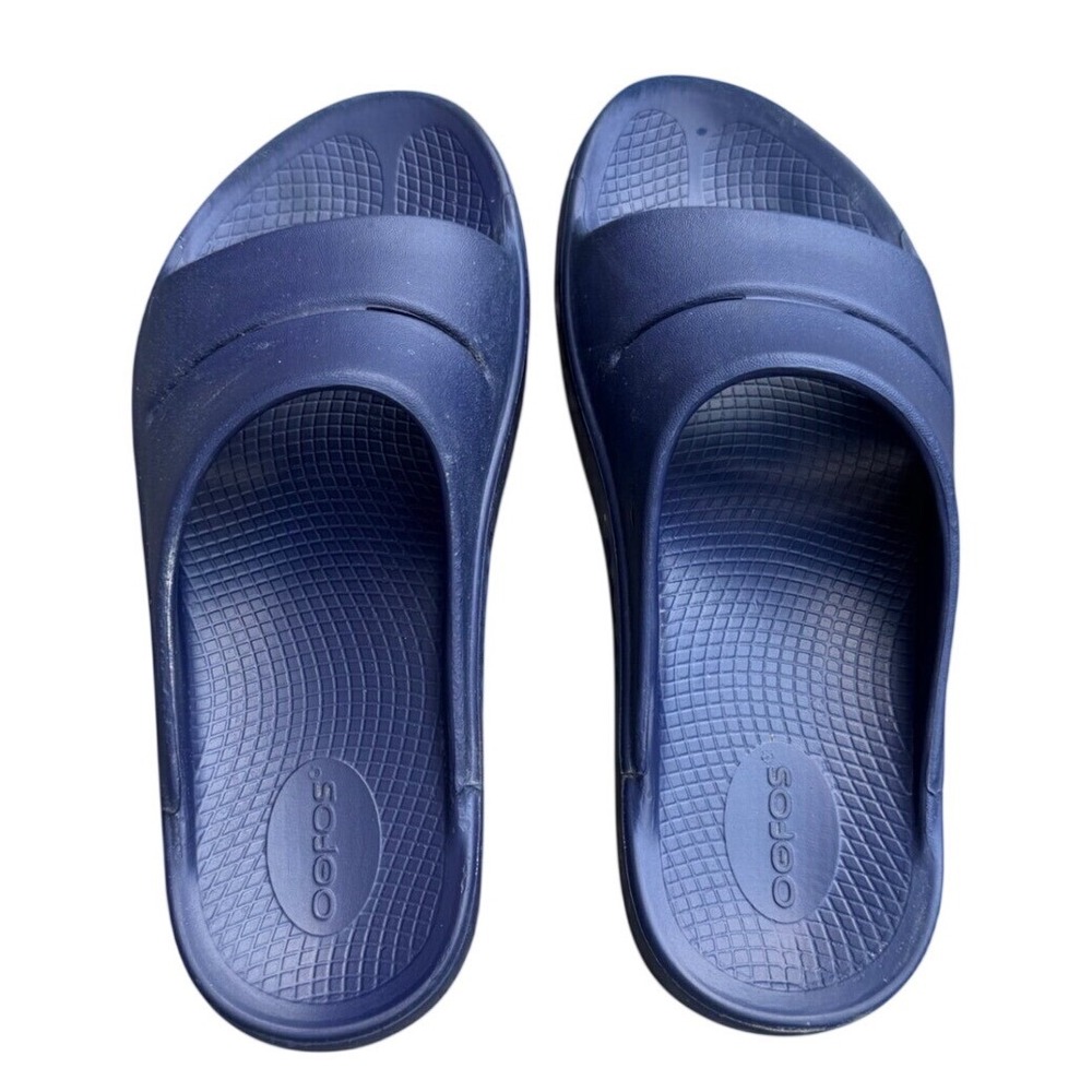 Oofos OOahh Slide Sandals Navy Blue Recovery Footwear Mens 7 Womens 9